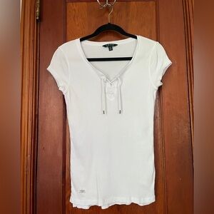 Lauren Ralph Lauren White Short Sleeve Tee with Tie Detail Women’s Size Petite S